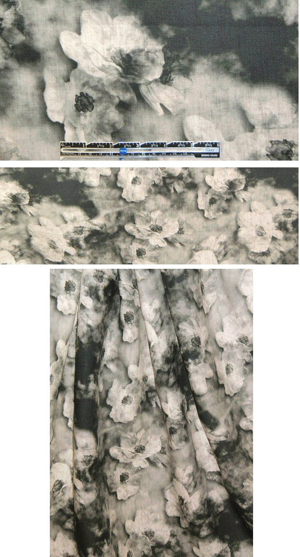 100% linen digital print - gray tones dogwood flowers