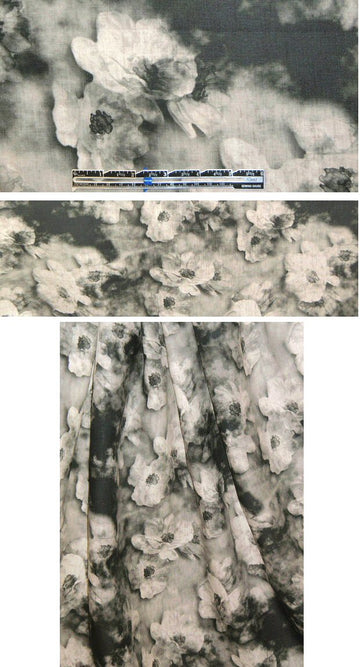 100% linen digital print - gray tones dogwood flowers