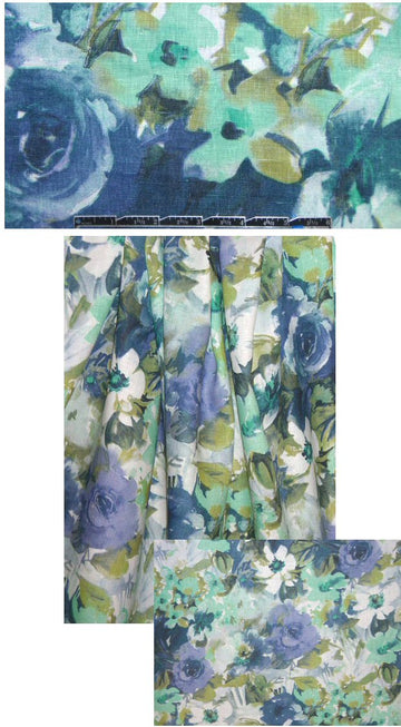 NY designer spearmint/wisteria floral linen