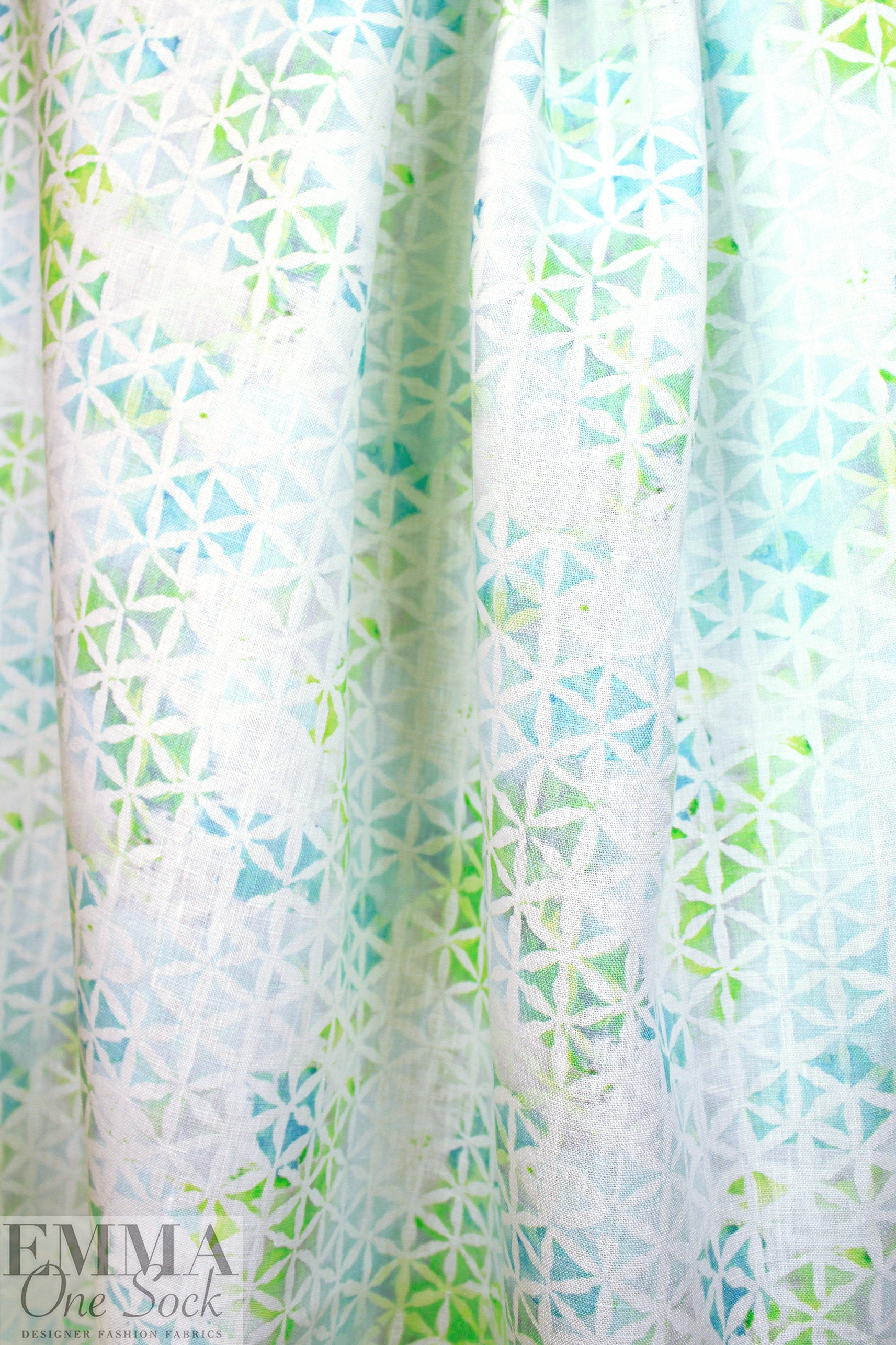 European linen digital print - flower geometry 1.625 yd
