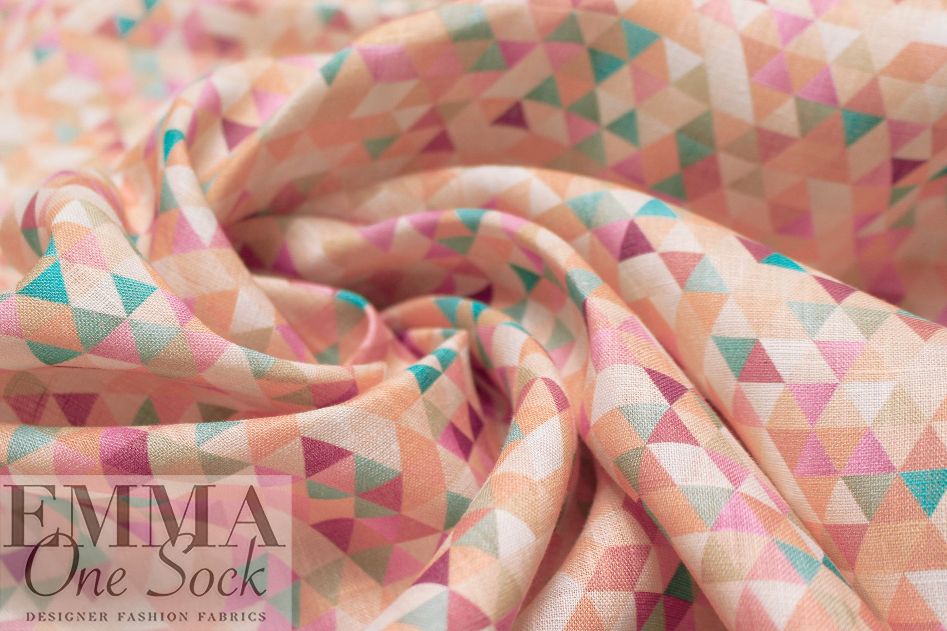 European linen digital print - peachy patchwork 1.75 yd