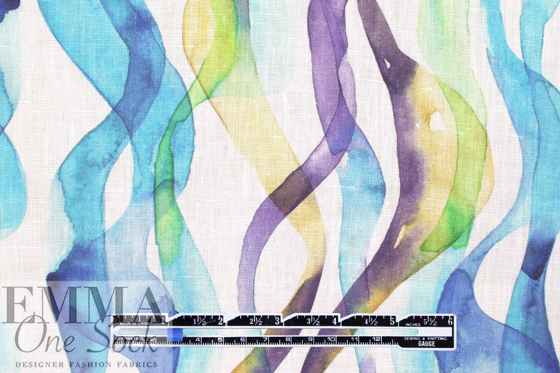 'watercolor waves' slub linen woven 1.625 yd
