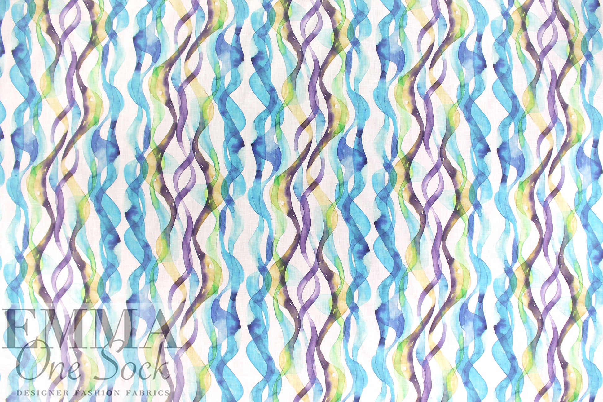 'watercolor waves' slub linen woven 1.875 yd