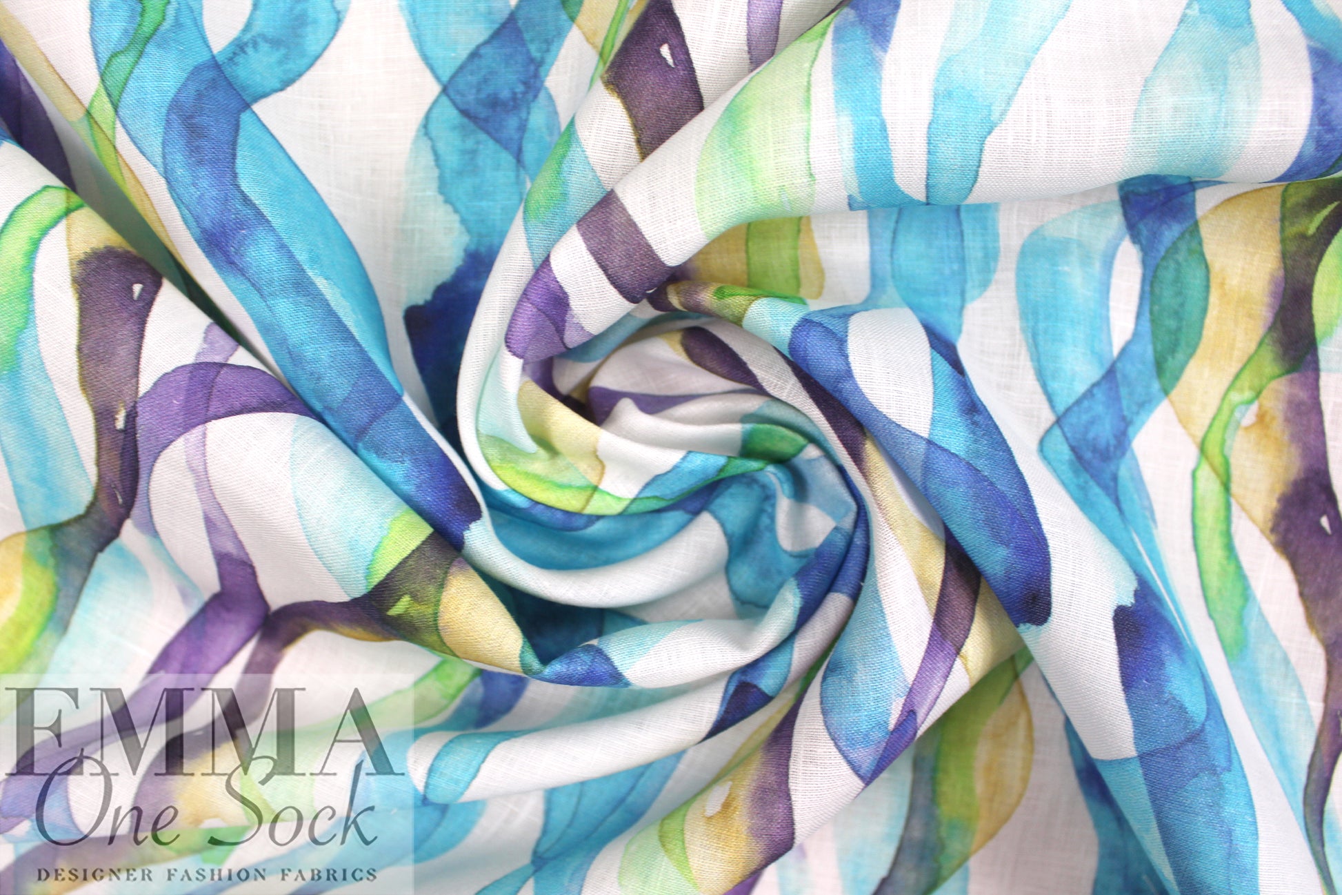 'watercolor waves' slub linen woven .5 yds