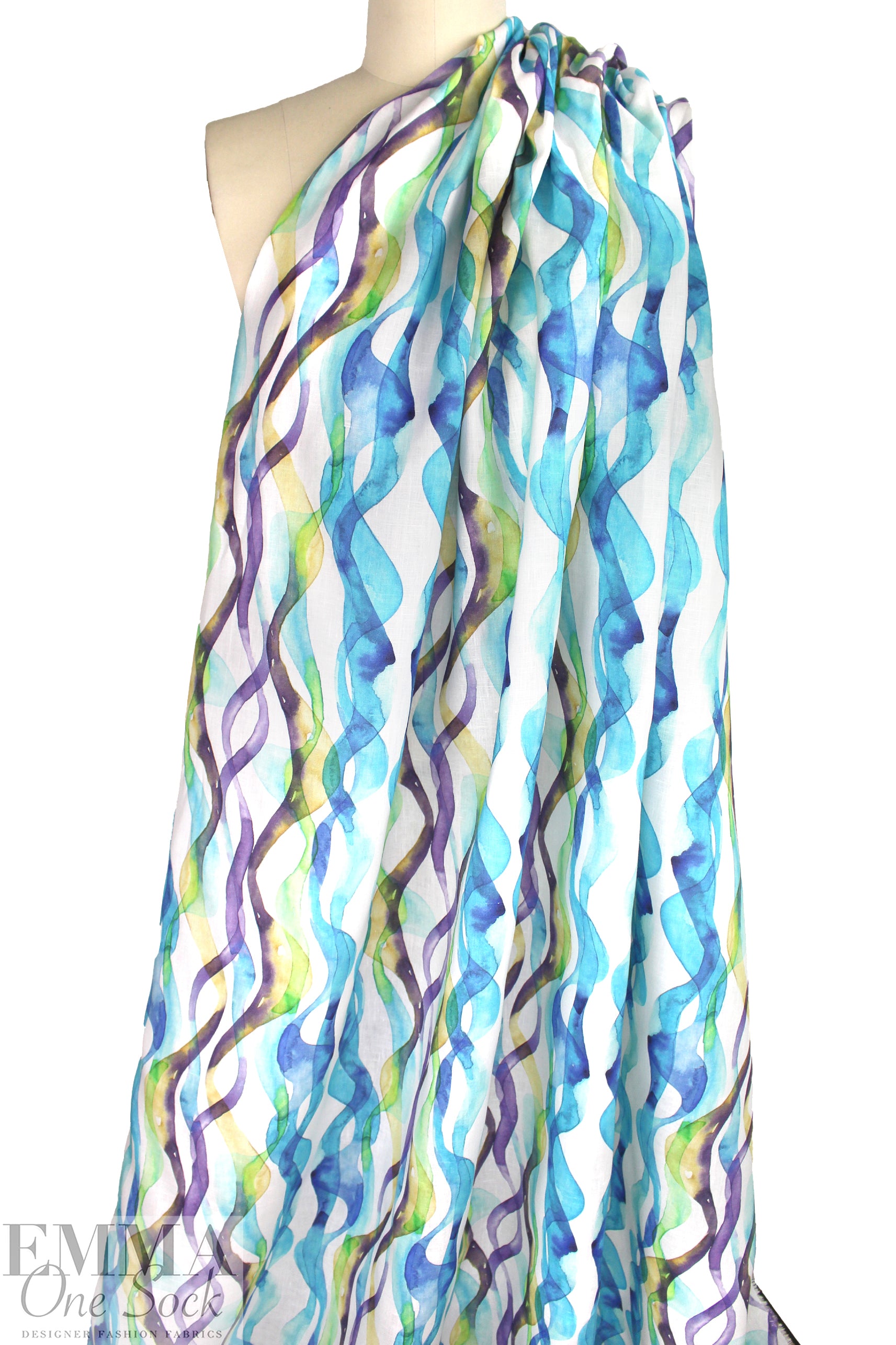 'watercolor waves' slub linen woven .75 yds