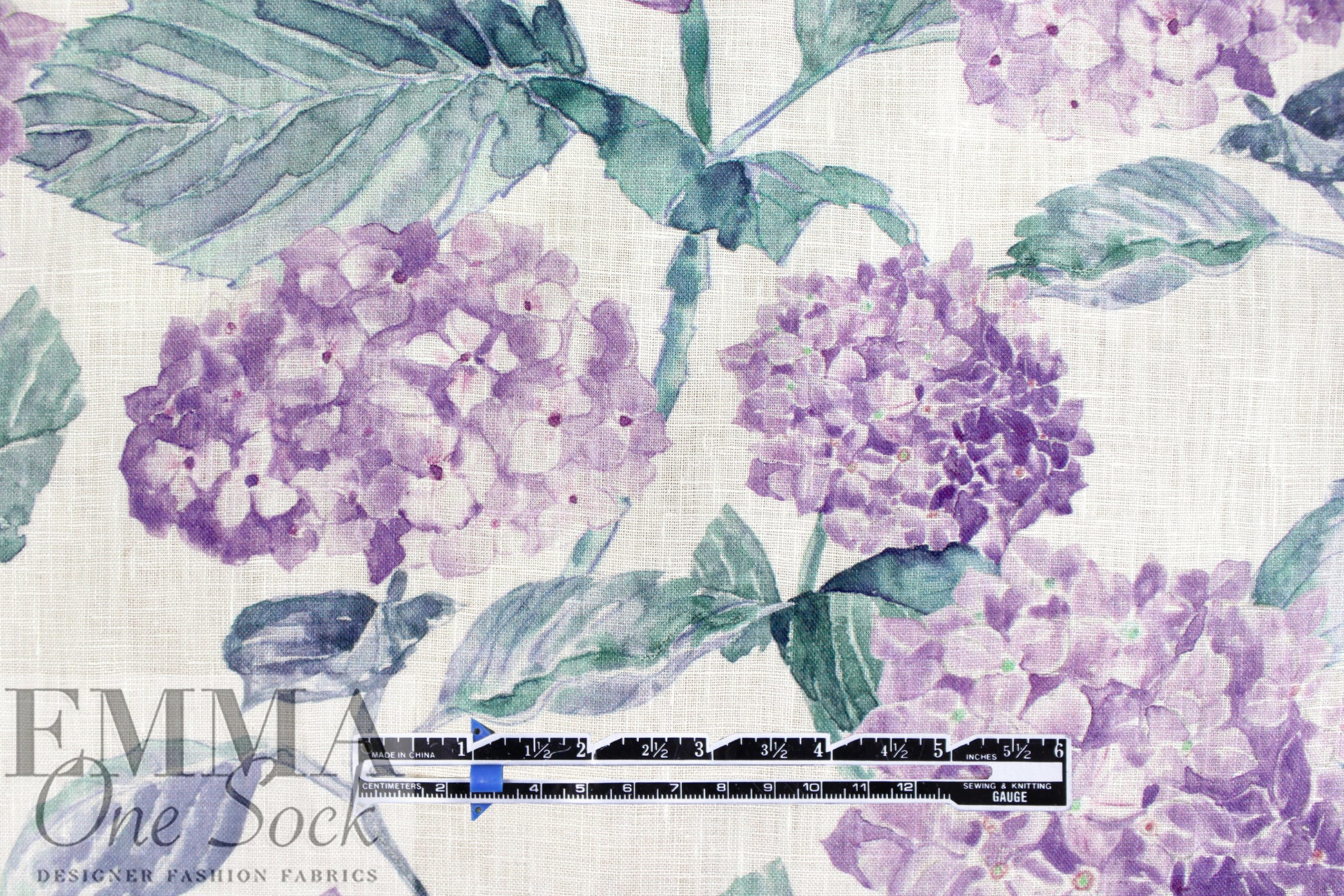 'clipped hydrangeas' slub linen woven - shades of purple 2 yd