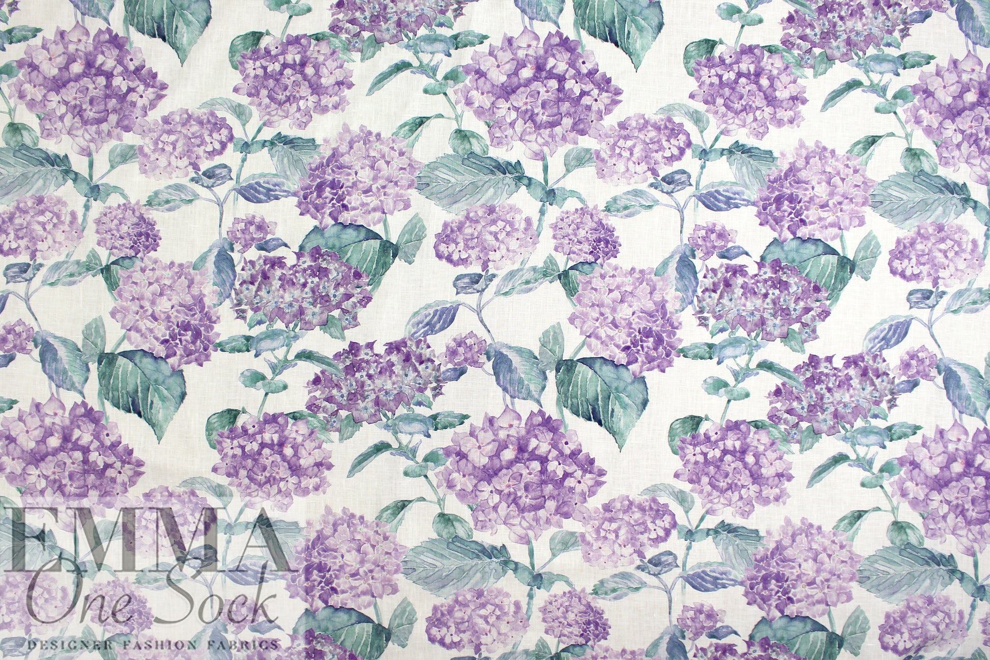 'clipped hydrangeas' slub linen woven - shades of purple .75 yds
