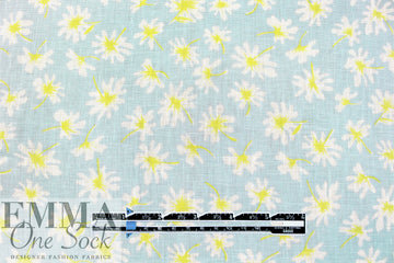 flower flurry linen woven  - baby blue/lemon 1.66 yd