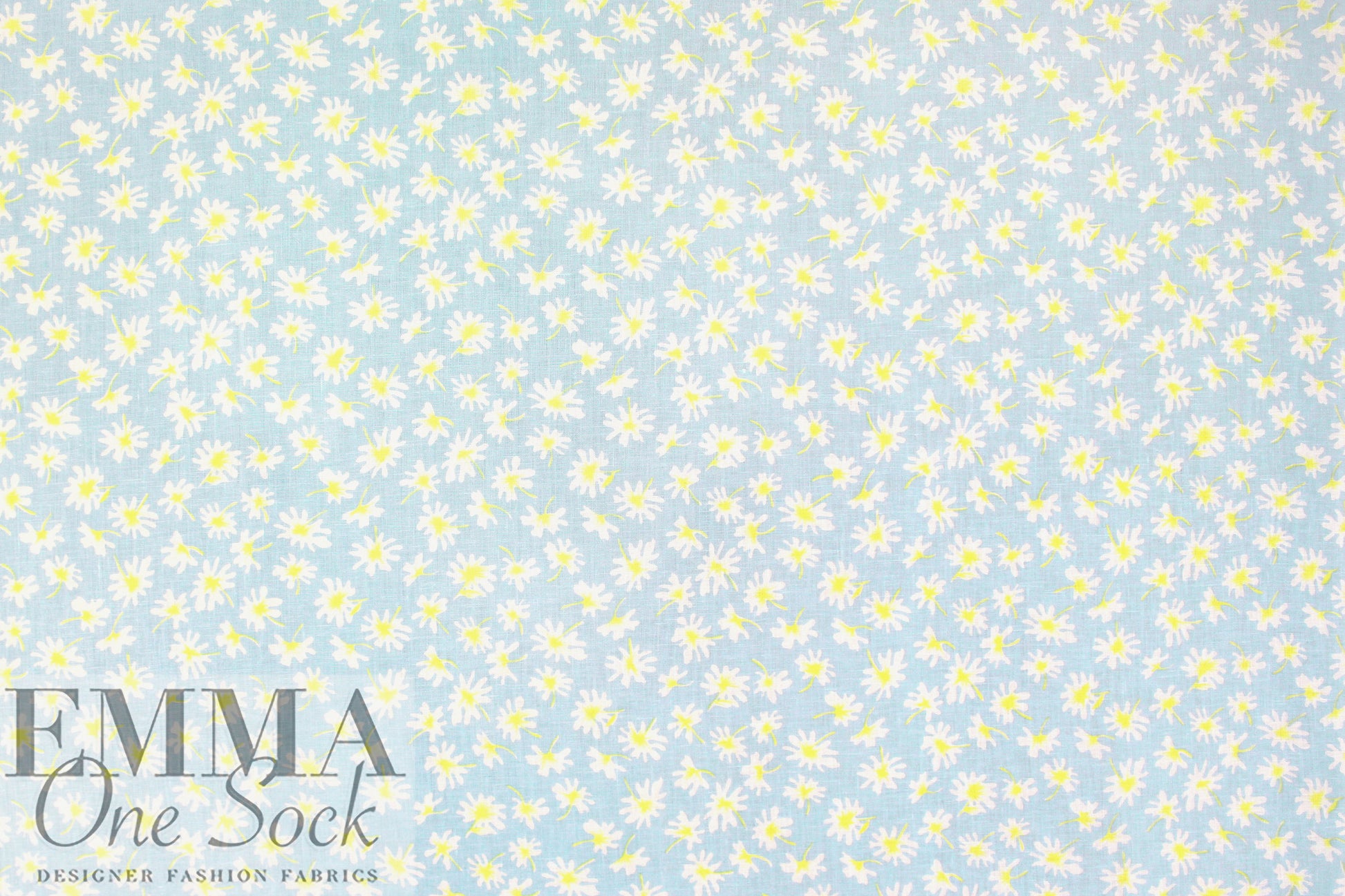 flower flurry linen woven  - baby blue/lemon 1.66 yd