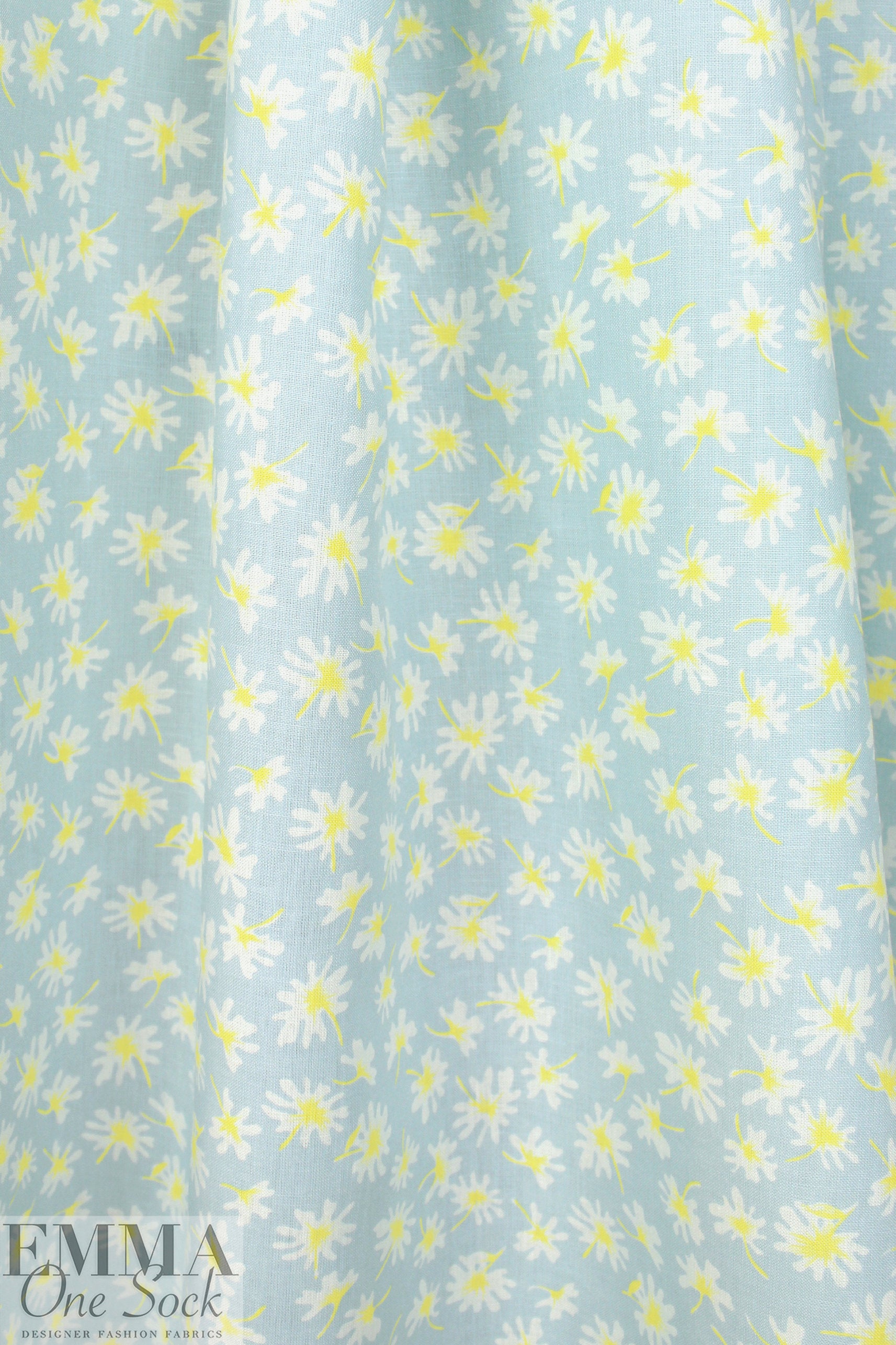 flower flurry linen woven  - baby blue/lemon 2 yd