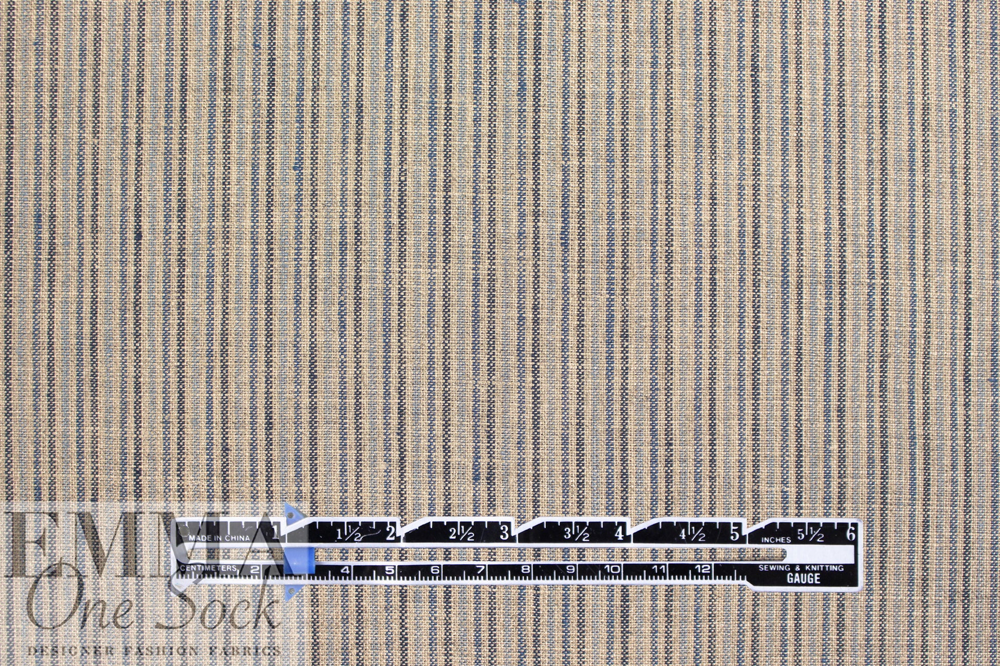 yarn-dyed thin stripe linen woven - sand/denim blue 1.5 yd