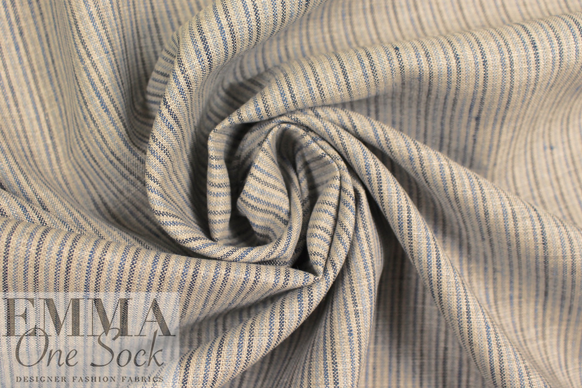yarn-dyed thin stripe linen woven - sand/denim blue 1.5 yd