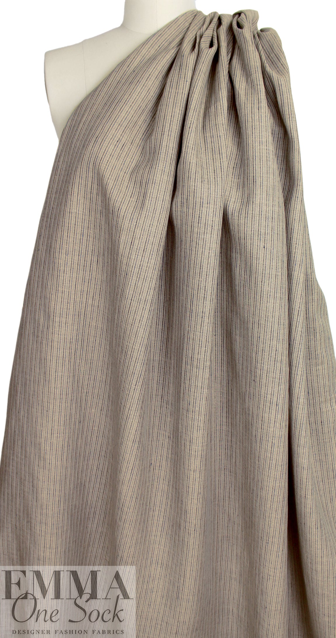 yarn-dyed thin stripe linen woven - sand/denim blue 1.5 yd