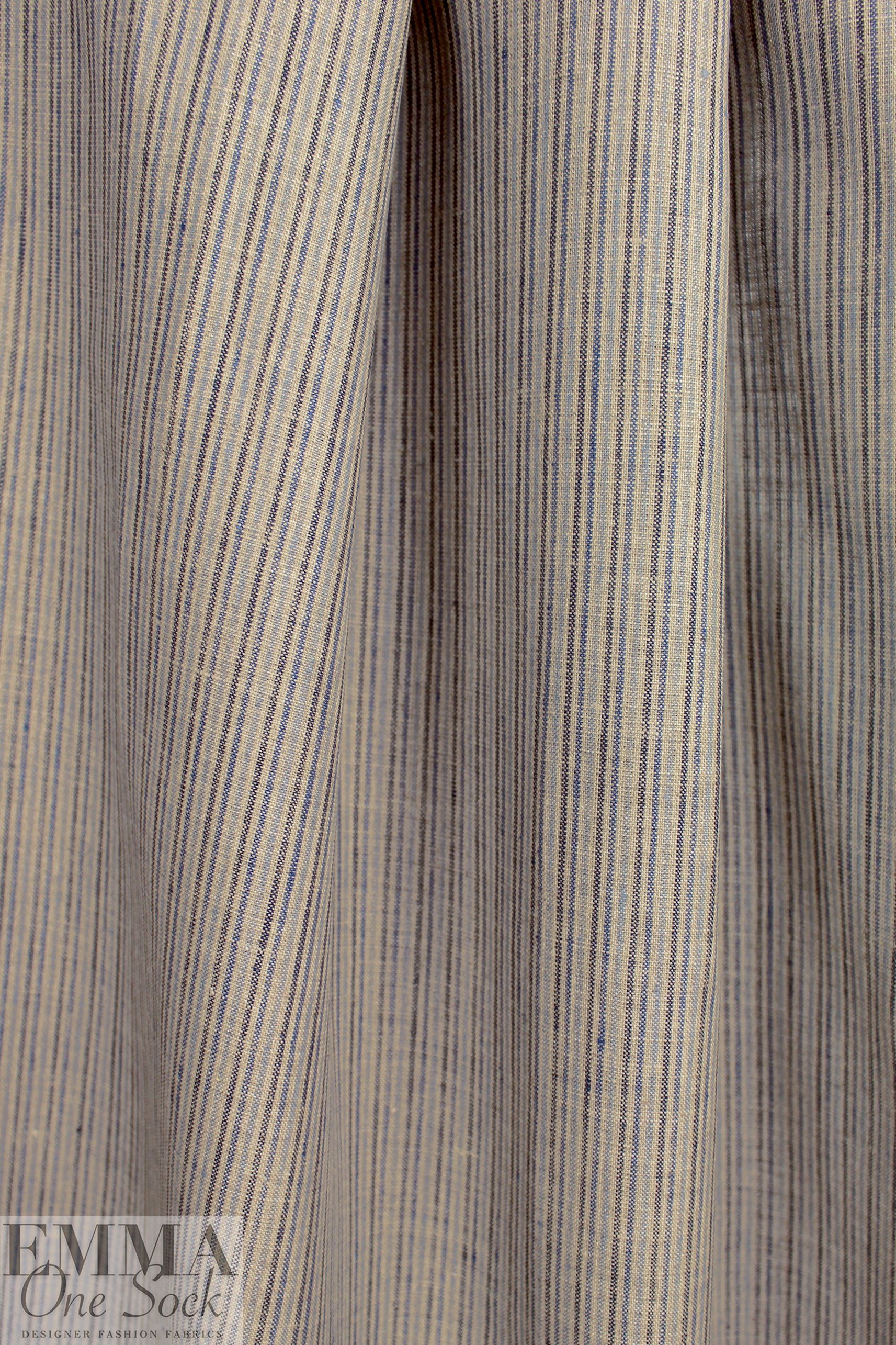 yarn-dyed thin stripe linen woven - sand/denim blue 1.5 yd