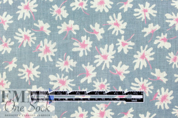 flower flurry linen woven - dusty denim/peony 1.375 yd