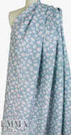flower flurry linen woven - dusty denim/peony .5 yds