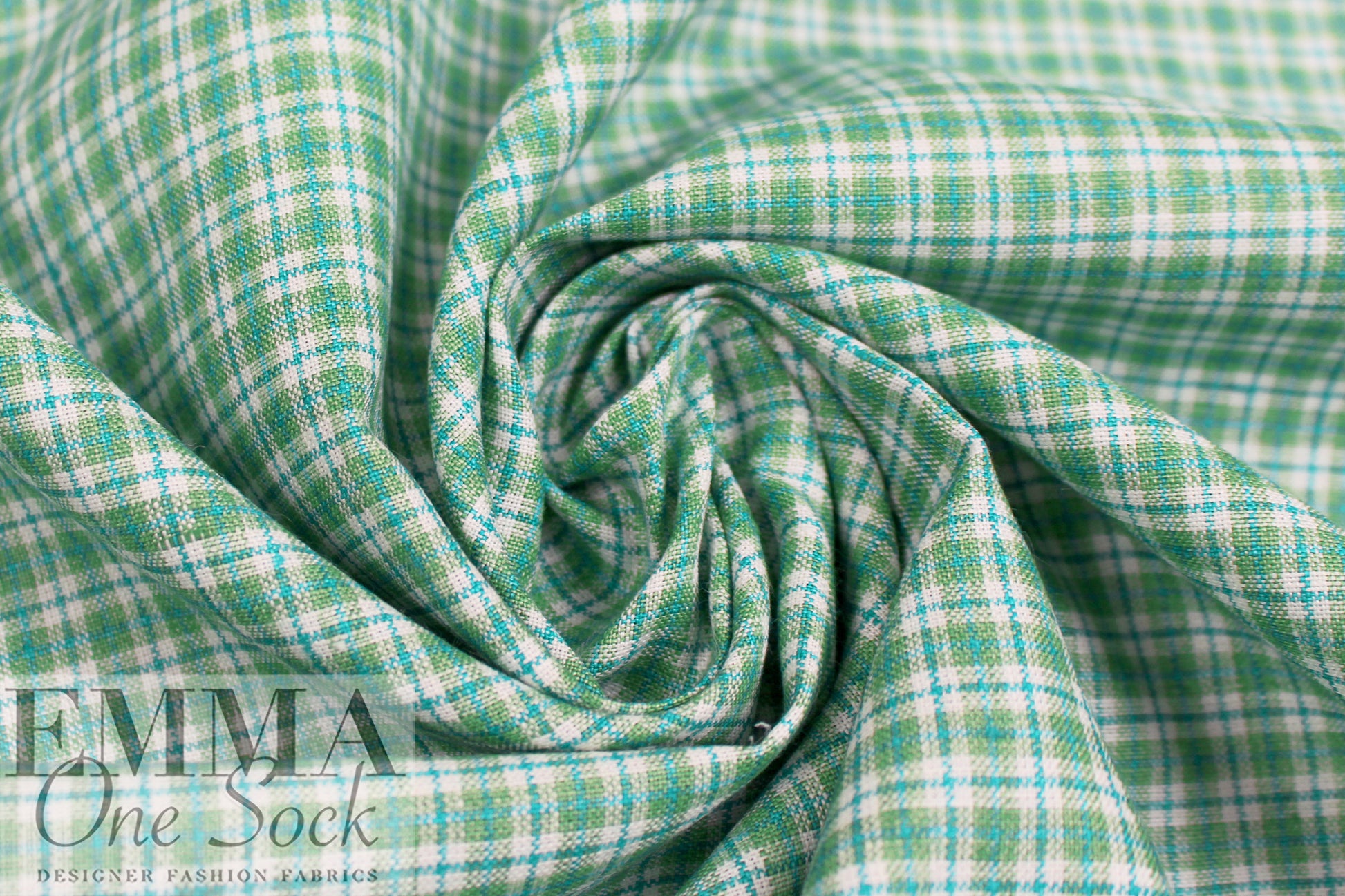 yarn-dyed mini-plaid linen woven - clover/ocean blue 1.75 yd