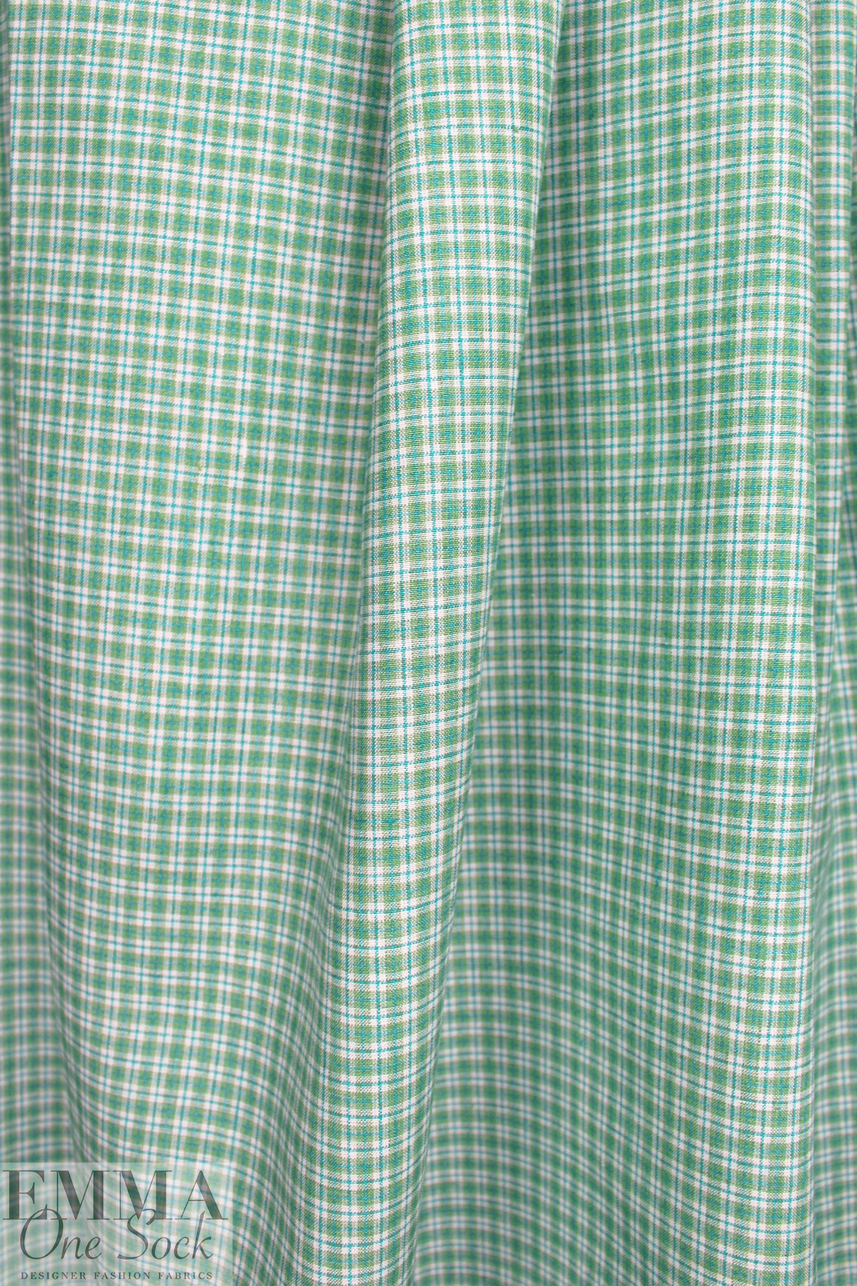 yarn-dyed mini-plaid linen woven - clover/ocean blue 1.75 yd