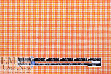 yarn dyed mini-plaid linen woven - tangerine/daylily 2.125 yd