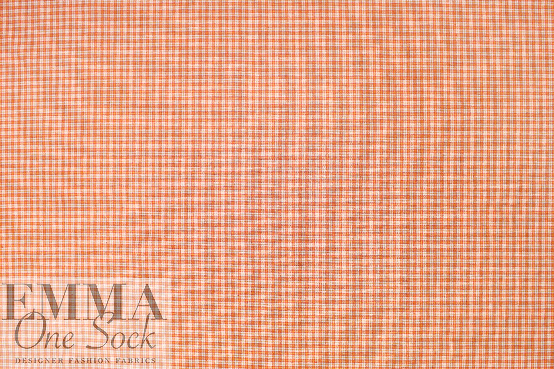 yarn dyed mini-plaid linen woven - tangerine/daylily 1.5 yd