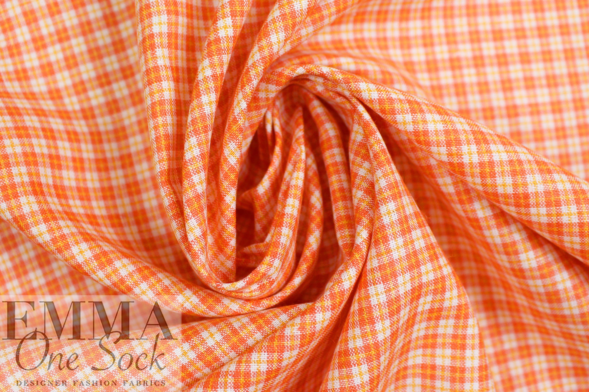 yarn dyed mini-plaid linen woven - tangerine/daylily 1.66 yd
