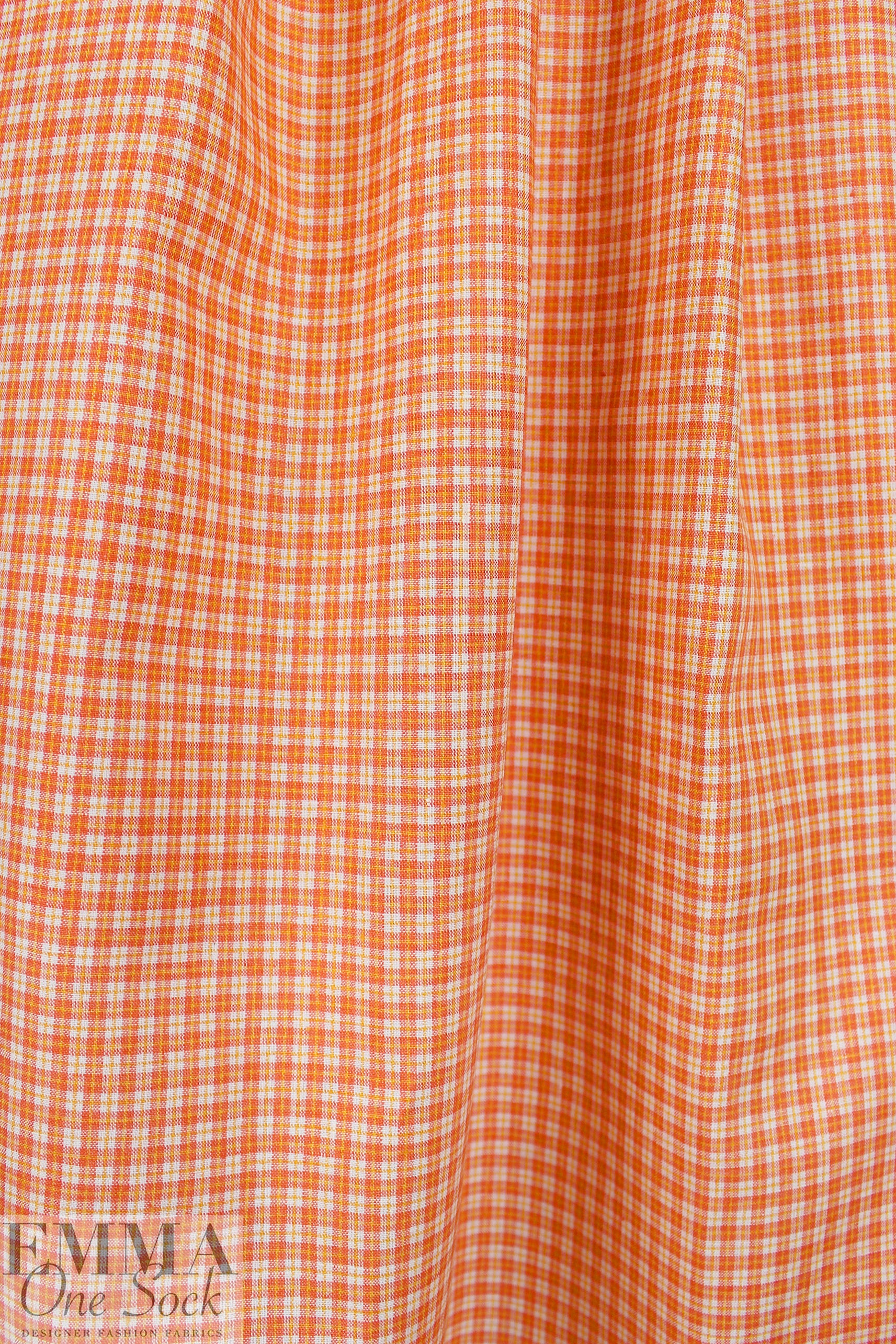 yarn dyed mini-plaid linen woven - tangerine/daylily 1.66 yd