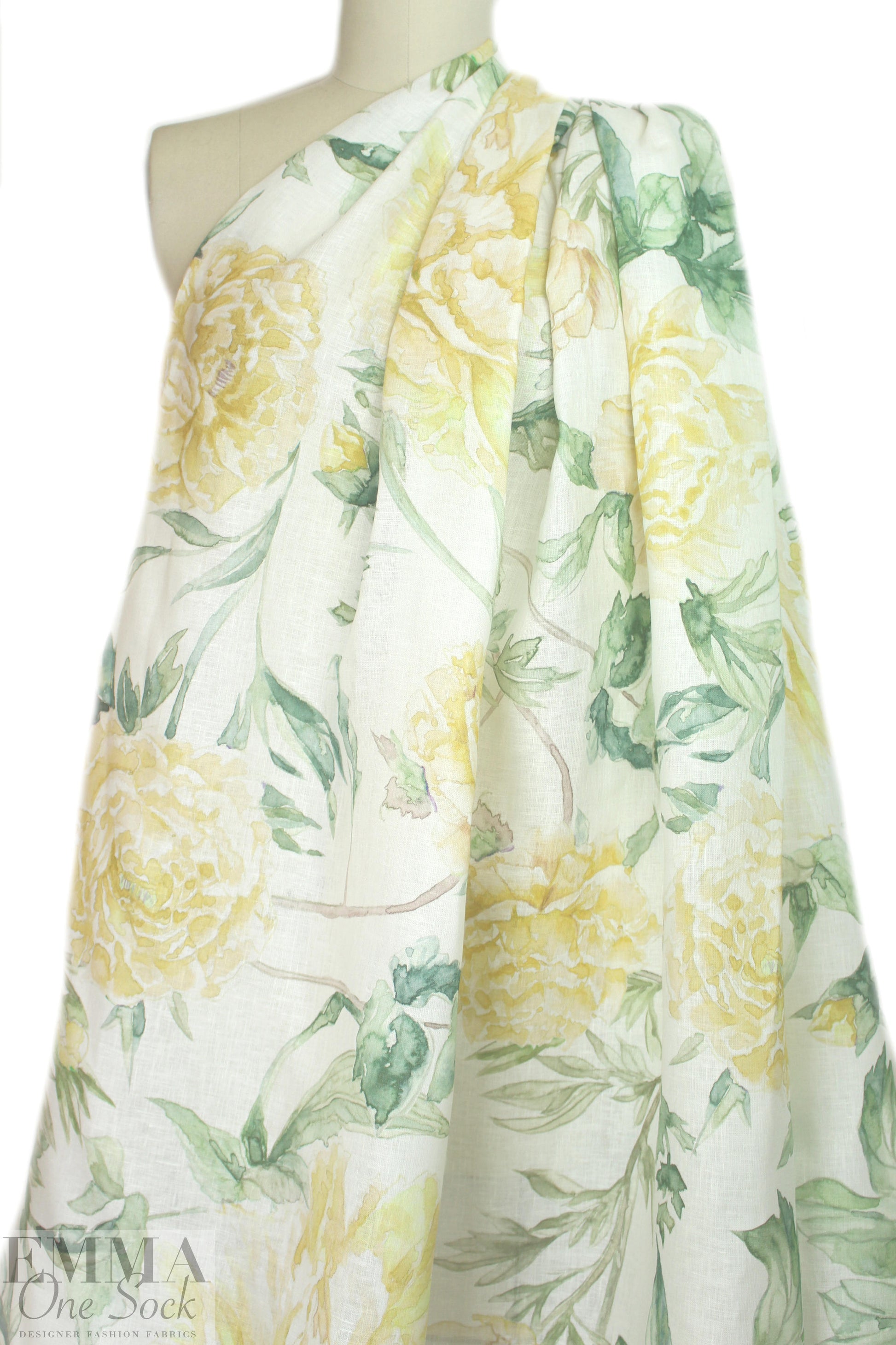 100% linen digital print - maize mums