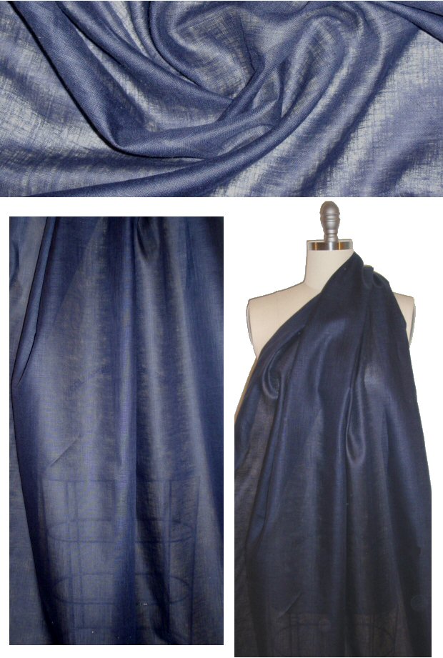 NY designer semi-sheer lightweight linen - navy 1.75 yd