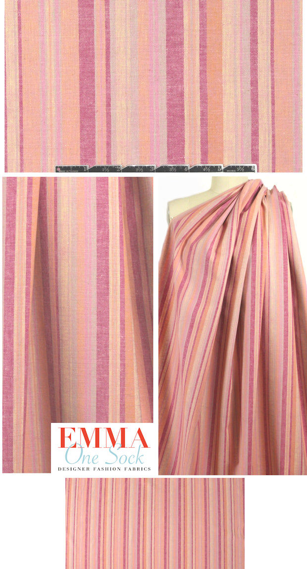 NY designer linen/cotton/span stretch pink tones stripe 1.33 yds