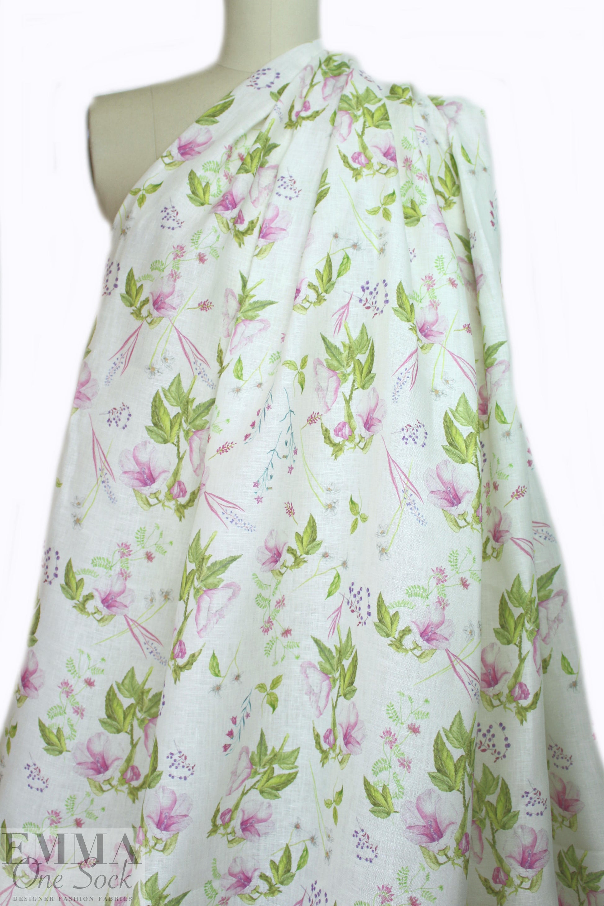 100% linen digital print - trumpet flowers 1.375 yd