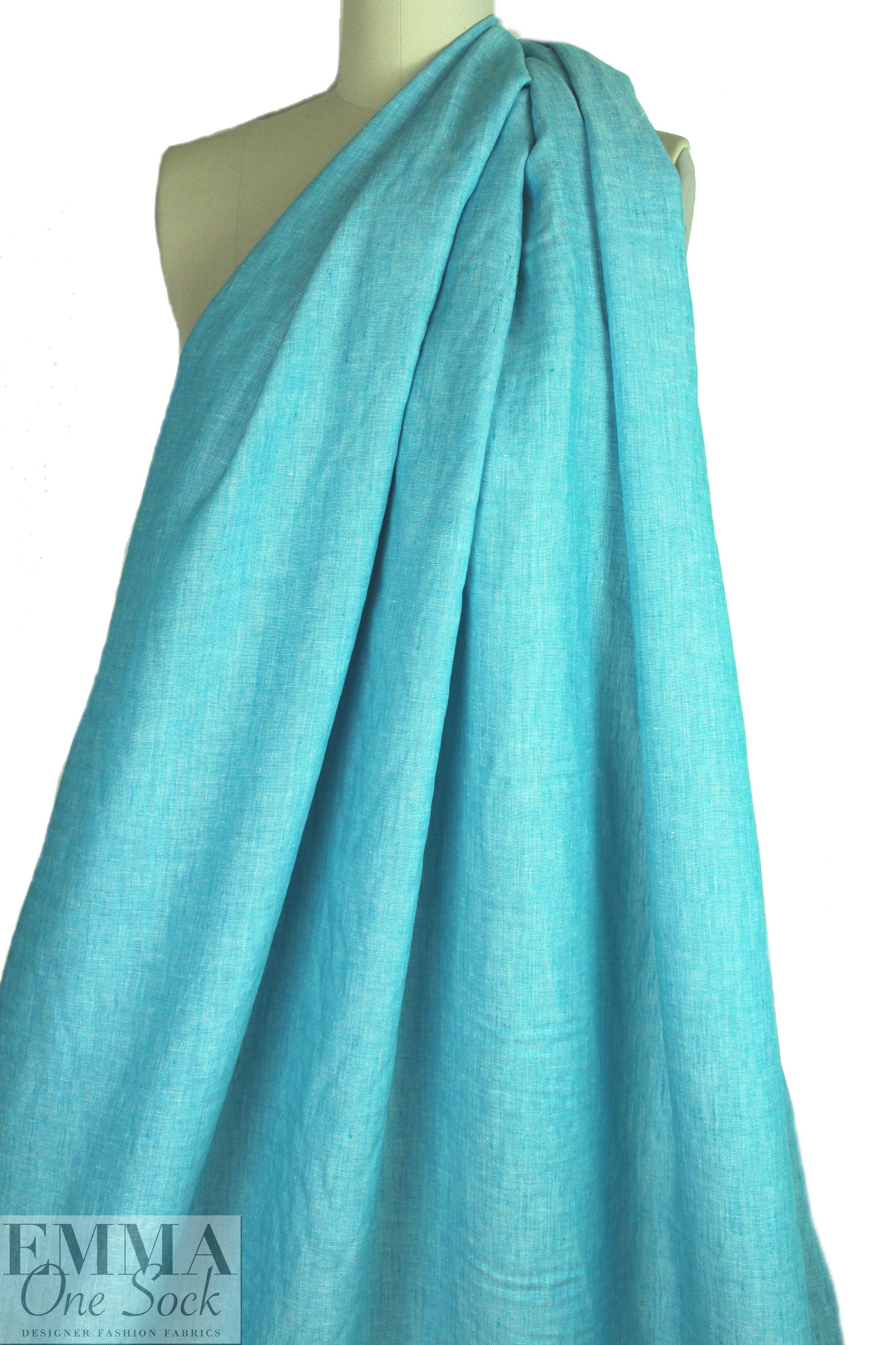 fine quality cross dye linen - turquoise/white 1 yard