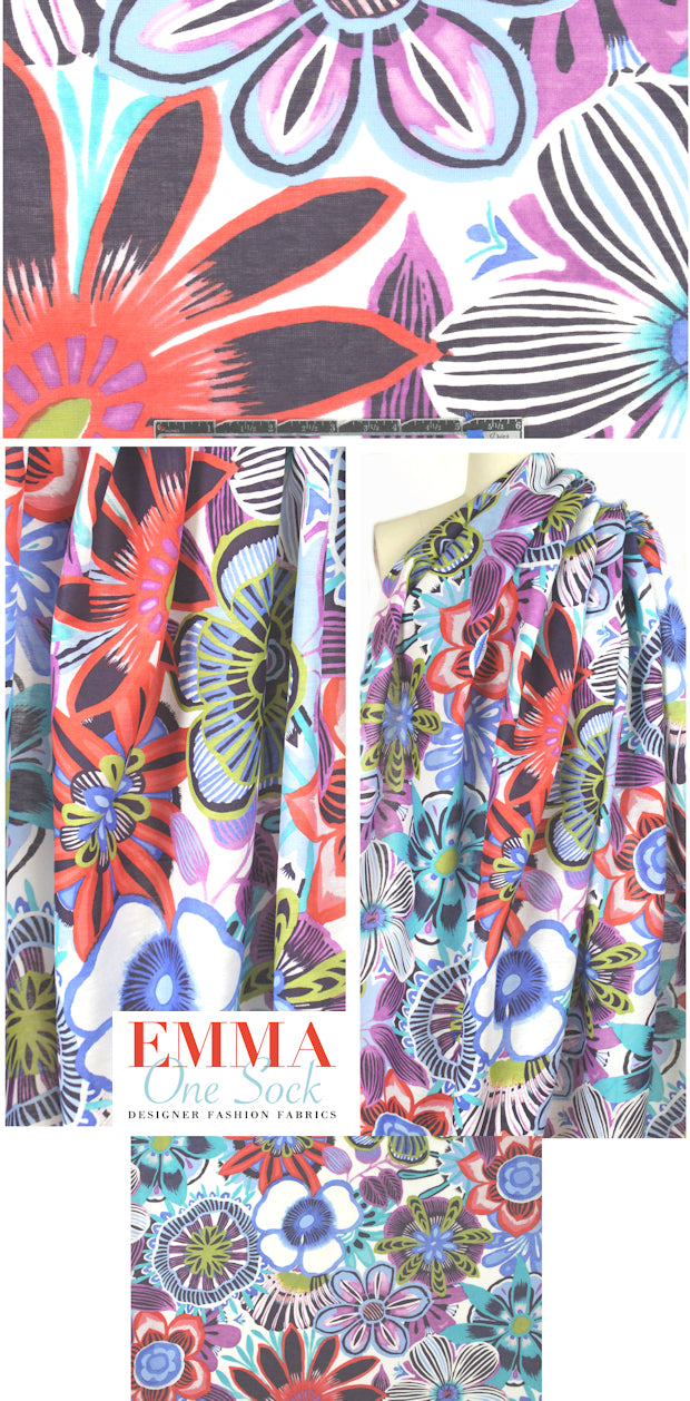 Italian decorative floral linen/cotton - multicolor