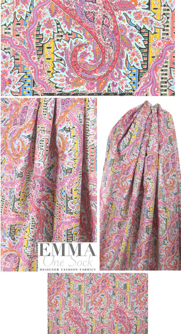 Italian decorative paisley linen/cotton - periwinkle/pink
