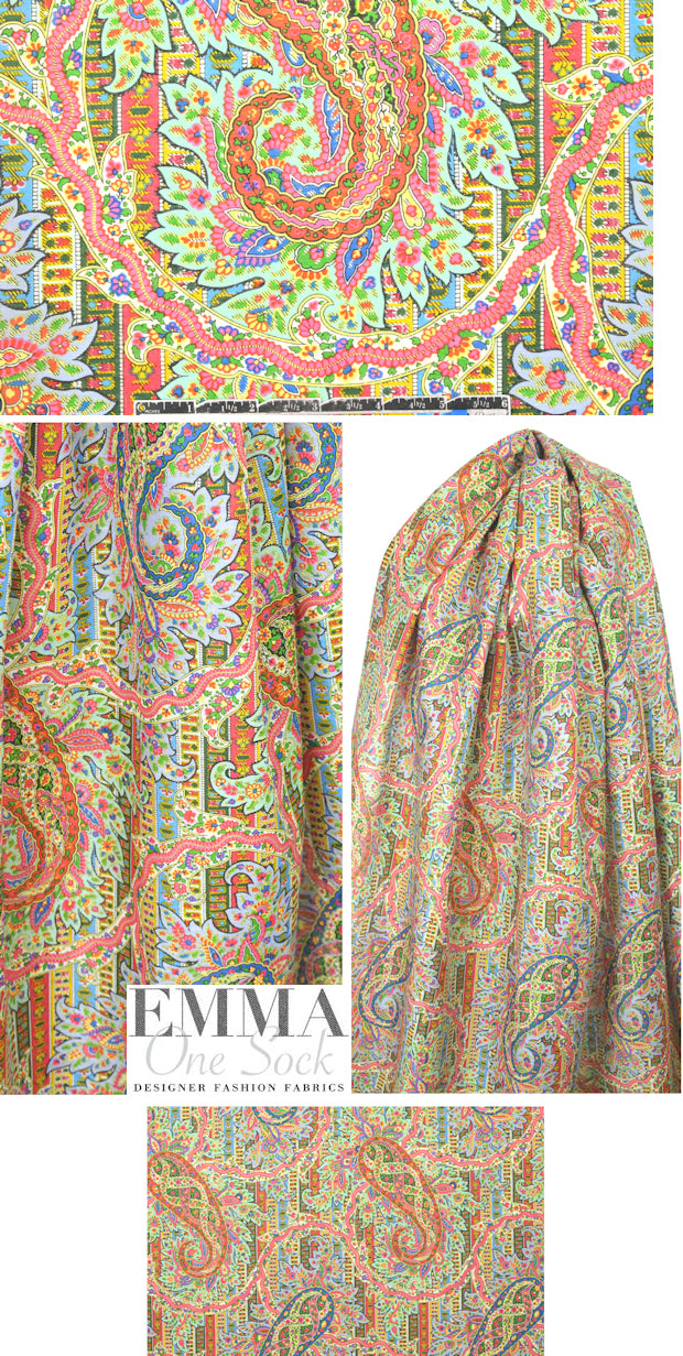 Italian decorative paisley linen/cotton - spearmint/cherry 1.875 yd