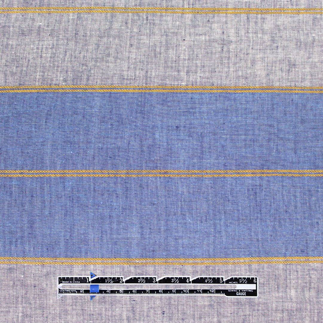 French all-linen shirt/dress weight striped woven - blue/indigo/brass 1.625 yds