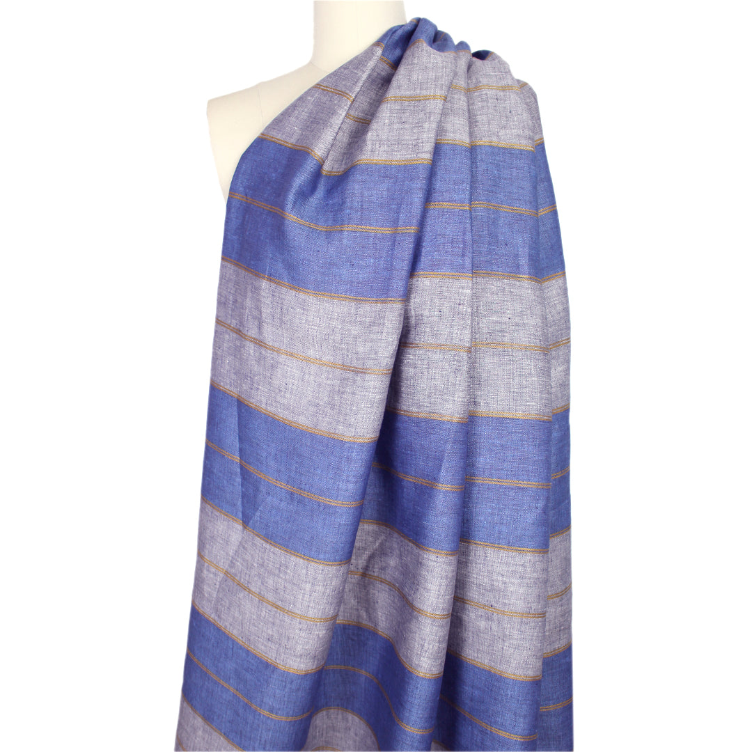 French all-linen shirt/dress weight striped woven - blue/indigo/brass 1.625 yds
