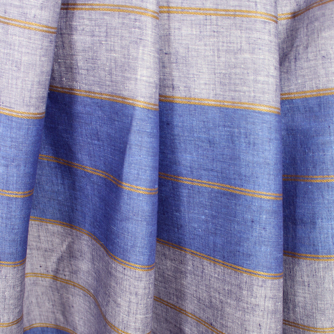 French all-linen shirt/dress weight striped woven - blue/indigo/brass 1.625 yds