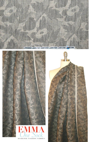 Italian gray floral jacquard suiting weight linen 1.125 yds