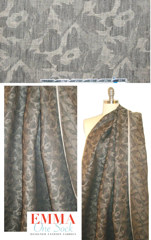 Italian gray floral jacquard suiting weight linen .875 yds