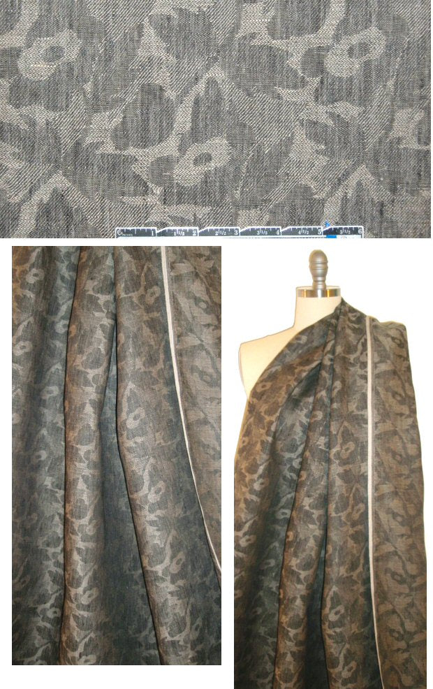 Italian gray floral jacquard suiting weight linen 1.5 yds