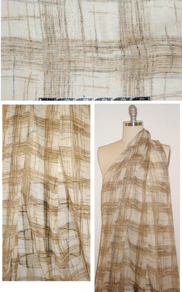 Italian earthtone crosshatch design linen gauze  1 yard
