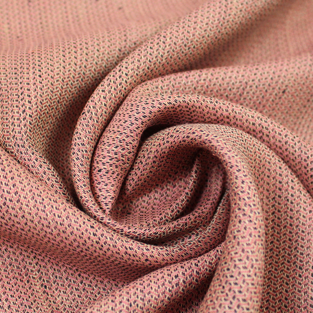 European linen novelty herringbone woven - peony/parchment/black 2.25 yd
