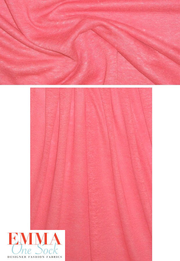 100% linen knit - bright coral 1 yard