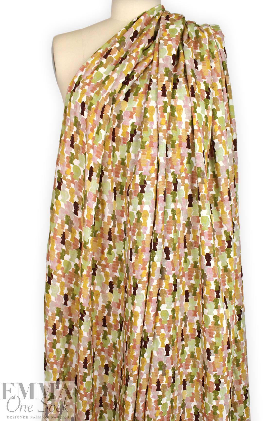 'vases' digital print linen-look rayon woven, Oeko-Tex cert. 1.375 yds