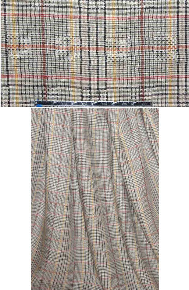european linen plaid suiting - black/sage/tomato 1.75 yd