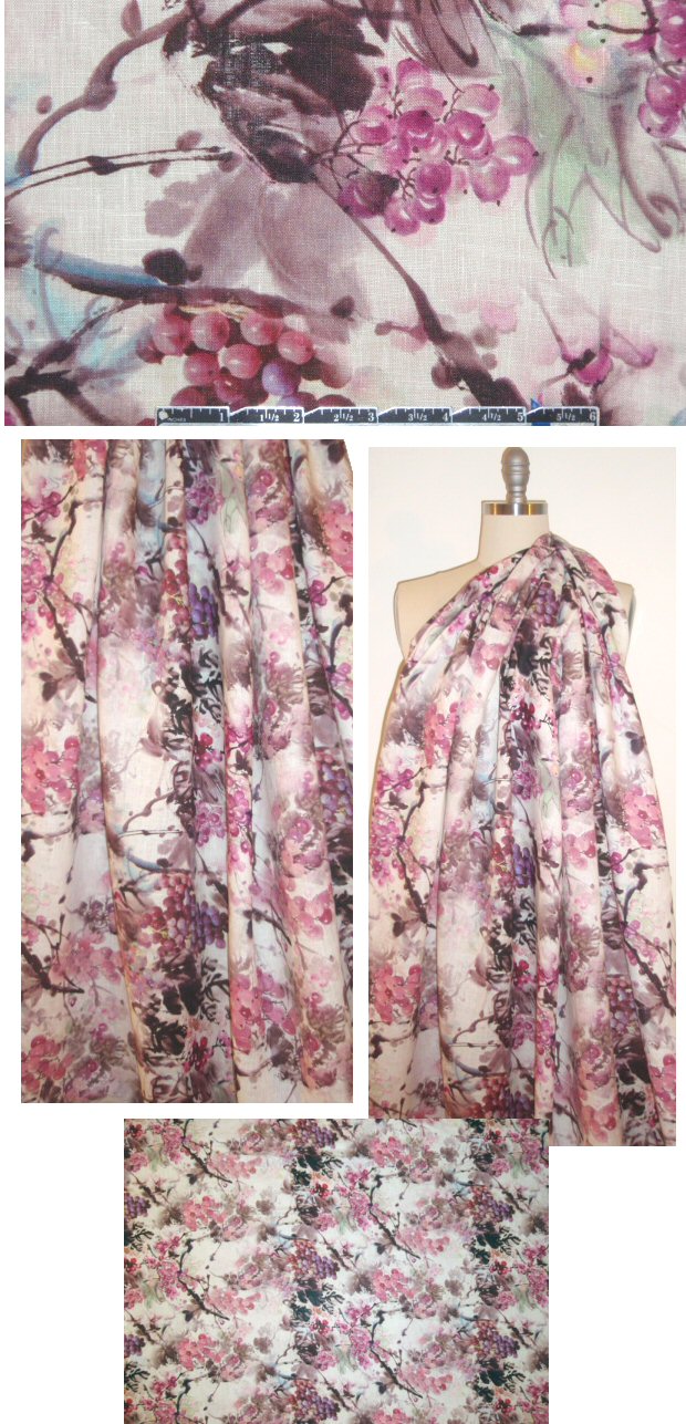 100% linen digital print - grapevine harvest
