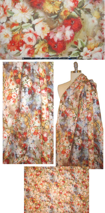 100% linen digital print - vintage garden 1.33 yd