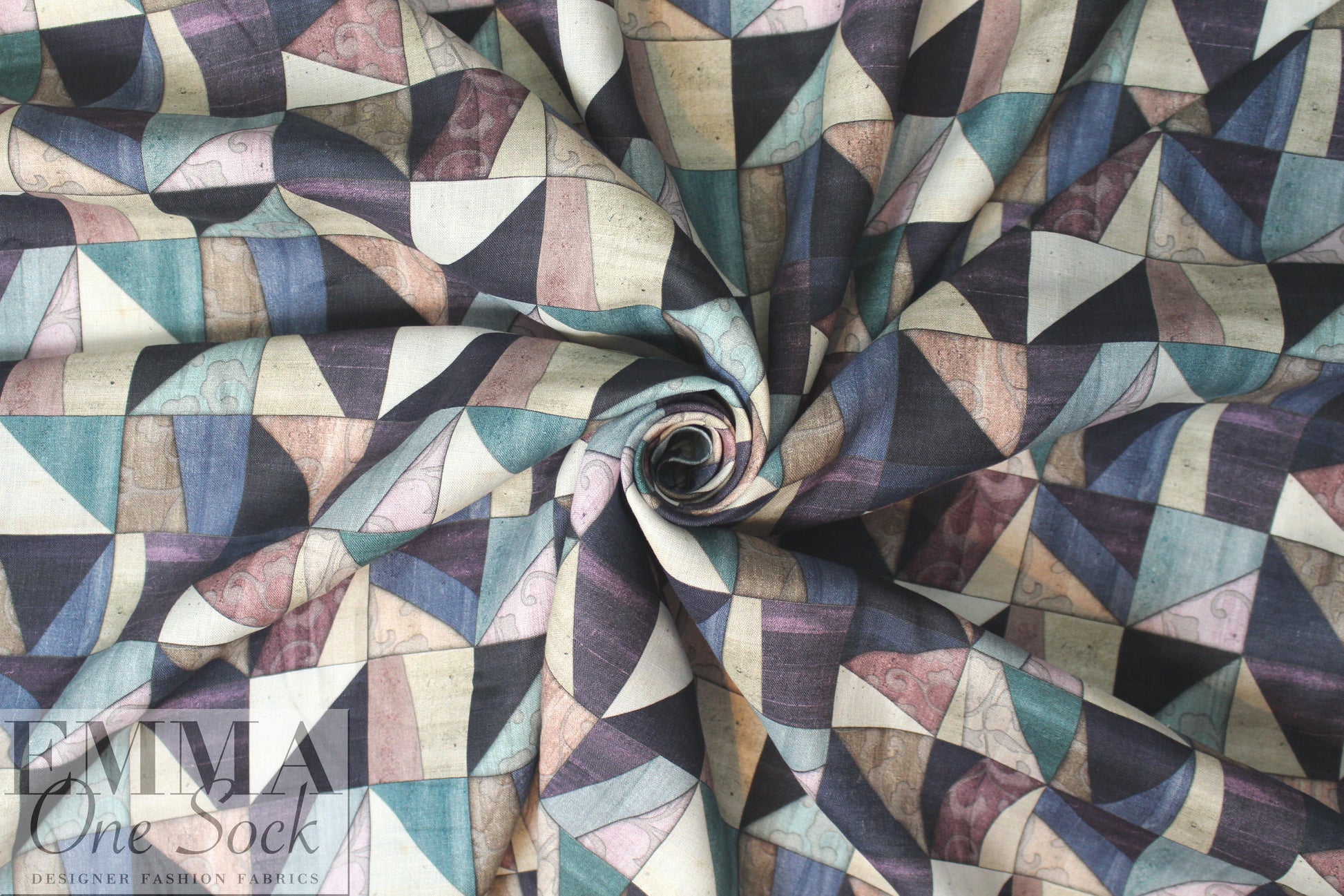 100% linen digital print - cubist graphic