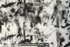 100% ramie woven digital print - black/white abstract