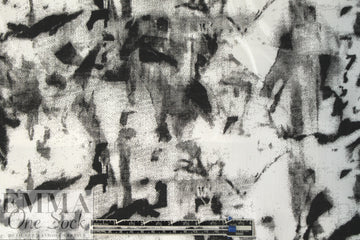 100% ramie woven digital print - black/white abstract